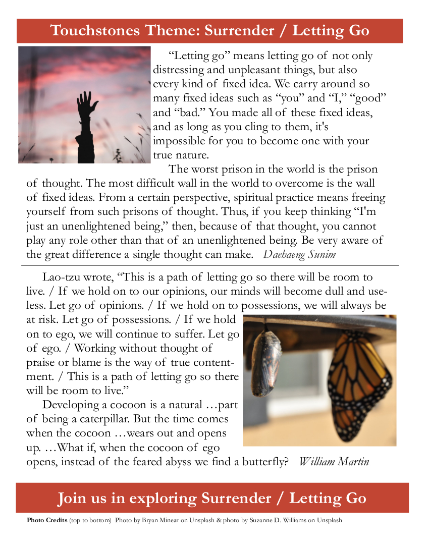 Our Touchstone Theme for March is “Surrender – Letting Go” - Unitarian ...